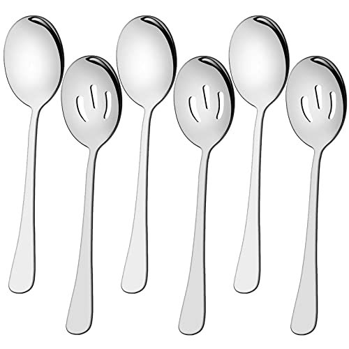 6-teilige Servierlöffel Set 22cm, beinhaltet 3 Servierlöffel und 3 geschlitzte Löffel, Edelstahl Buffet Bankett Löffel, große Löffel Utensilien Besteck Set von Milaloko