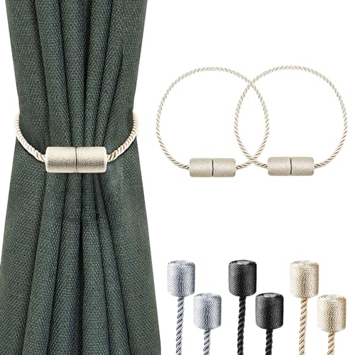 Milaloko 2-Pack Starke Magnetische Vorhang Tiebacks mit Dickeren Twist Seil Dekorative Krawatte Backs Holdbacks für Vorhänge Fenster Vorhang, Beige von Milaloko