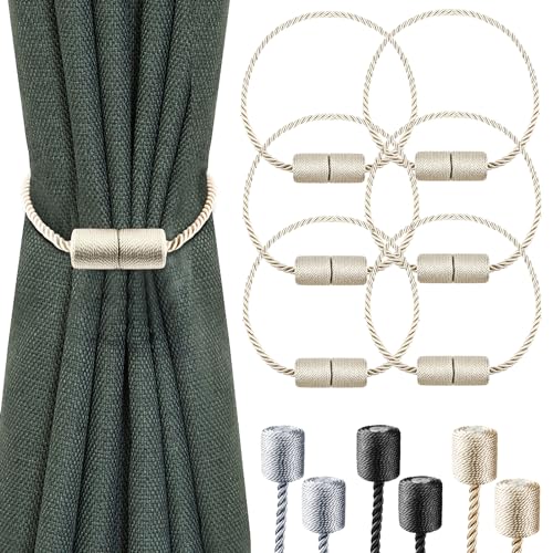 Milaloko 6-Pack Starke Magnetische Vorhang Tiebacks mit Dickeren Twist Seil Dekorative Krawatte Backs Holdbacks für Vorhänge Fenster Vorhang, Beige von Milaloko