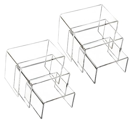 Milaloko 6Pcs Acryl Display Risers Clear Showcase Stands Collectibles Display Regal, Tischplatte Display Stand für Cupcakes Dessert Candy Figuren von Milaloko