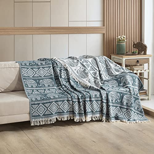 Milam London Boho-Überwurfdecke, Bohemian-Überwürfe für King-Size-Betten, wendbar, Bohemian-Bettwäsche, Sofaüberwurf, groß, 3-Sitzer, King-Size-Tagesdecke, 220 x 240 cm, Blau von Milam London