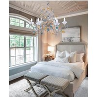 Made in Italy Silber Handgeschmiedet Schmiedeeisen 6 Lichter Kronleuchter Mit Blauen Rosen Und Kristall Blumen von MilanChicChandeliers