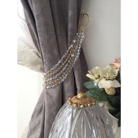 Set Aus 2 Raffhalter Boho Kristalle Raffhalter, 5 Stränge Dekorative Ab Klare Und Goldketten Set Aus 2 Raffhalter Boho Kristalle Raffhalter, 5 Stränge Dekorative Ab Klare Und Goldketten von MilanChicChandeliers