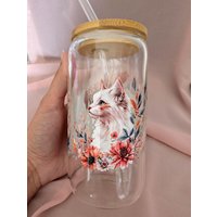 Trinkglas Katze - Glas Mit Strohhalm Und Deckel Trinkglas Katze - Glas Mit Strohhalm Und Deckel von MilasyGeschenke