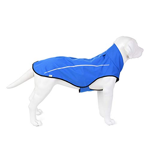 Mile High Life Hunderegenmantel Einstellbare wasserdichte Haustierkleidung Leichte Regenjacke mit reflektierendem Streifen Einfacher Einstiegsverschluss (M,Blau) von Mile High Life