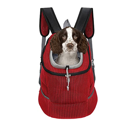 Mile High Life Wanderrucksack für Haustiere im Freien | Tragetasche für kleine Hunde | Hunderucksack mit atmungsaktivem Netz mit weicher Polsterung (Kamm, rot, Größe M) (1 Stück) von Mile High Life