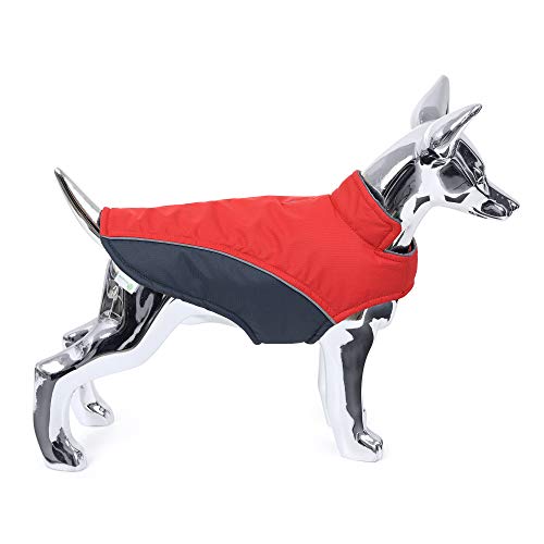 Mile High Life | wasserdichte warme Hundejacke | Kleine Hundejacke Einfacher Verschluss | Welpenmantel Reflektierende Streifen für Nachtspaziergang(rot, S) von Mile High Life