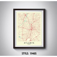 Atlanta Ga Map Kunstdruck Vintage-stil Bürodeko von MilesToGoMaps