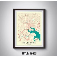 Baltimore Map Kunstdruck Maryland Reiseposter, Bürowanddekor von MilesToGoMaps