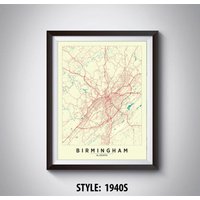 Birmingham Al Map Kunstdruck Reiseplakat Im Vintage Stil von MilesToGoMaps