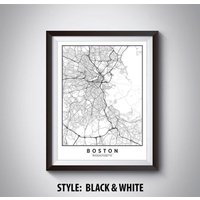 Boston Map Kunstdruck Modernes Schwarz & Weiß Reiseposter von MilesToGoMaps