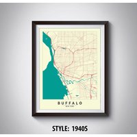Buffalo Ny Map Kunstdruck, Büro Deko Im Vintage Stil von MilesToGoMaps