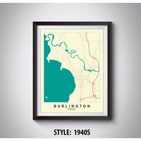 Burlington Vermont Map Print Moderne Straßen - Und Wasserstraße Kunst von MilesToGoMaps