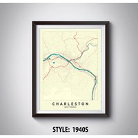 Charleston Wv Map Print Reiseposter Im Vintage Stil von MilesToGoMaps
