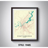 Chattanooga Tn Map Kunstdruck Vintage Style Office Decor von MilesToGoMaps