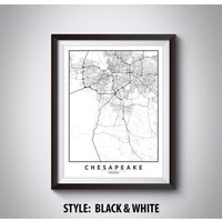 Chesapice Va Map Print Schwarz-Weiße Straßenkarte Kunst von MilesToGoMaps