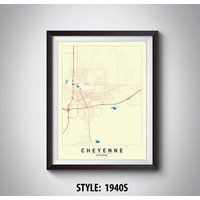 Cheyenne Wyoming Map Kunstdruck Reiseposter Im Vintage Stil von MilesToGoMaps