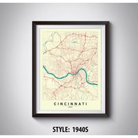 Cincinnati Map Print Ohio Reiseposter, Büro Wandkunst von MilesToGoMaps