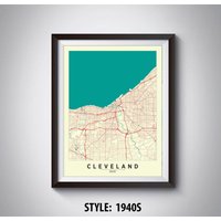 Cleveland Oh Map Kunstdruck 1940S Style Travel Poster von MilesToGoMaps