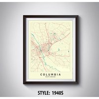 Columbal Sc Map Kunstdruck Vintage Style Office Decor von MilesToGoMaps