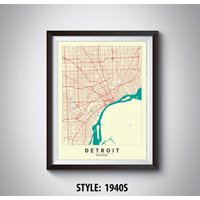Detroit Mi Map Print Vintage Stil Büro Wandkunst von MilesToGoMaps