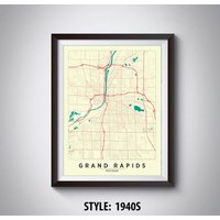 Grand Stromschnellen Mi Map Kunstdruck 1940Er Jahre Stil Bürodekoration von MilesToGoMaps