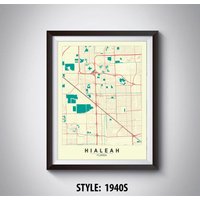 Hialeah Florida Map Kunstdruck 1940Er Jahre Stil Büro Deko von MilesToGoMaps
