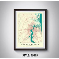 Jacksonville Florida Map Print Vintage Style Wand Kunst von MilesToGoMaps