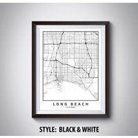 Long Beach Ca Map Kunstdruck - Modernes Büro Dekor von MilesToGoMaps