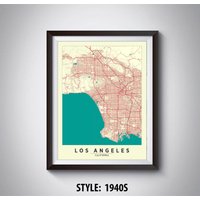 Los Angeles Map Kunstdruck Büro Im Stil Der 40Er Jahre von MilesToGoMaps
