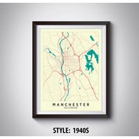 Manchester Nh Map Kunstdruck Vintage Stil Bürodeko von MilesToGoMaps