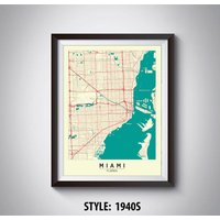 Miami Map Print Florida Reiseposter, Büro Wandkunst von MilesToGoMaps
