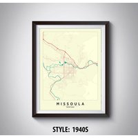 Missoula Mt Map Kunstdruck Vintage Style Office Decor von MilesToGoMaps