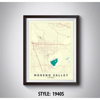 Moreno Valley Ca Map Kunstdruck Vintage-stil Bürodeko von MilesToGoMaps