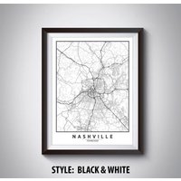 Nashville Tn Map Print Schwarz Weiß Straßen, Reise Kunst von MilesToGoMaps