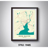 New Haven Ct Map Print Vintage Stil Wandkunst von MilesToGoMaps