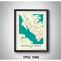 Newport News Va Map Kunstdruck Reiseposter Im Vintage Style von MilesToGoMaps