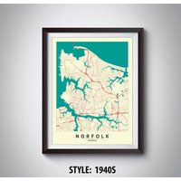 Norfolk Va Map Print Reiseposter Im Vintage Stil von MilesToGoMaps