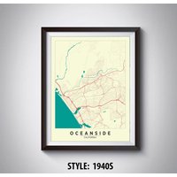 Oceanside Ca Karte Print Vintage Style Reiseposter von MilesToGoMaps