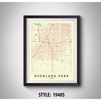 Overland Park Ks Karte Print 1940Er Jahre Stil Wandkunst von MilesToGoMaps