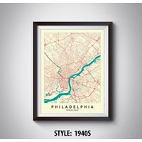 Philadelphia Map Print Pa Reiseposter, Bürowandkunst - 1940S Style von MilesToGoMaps