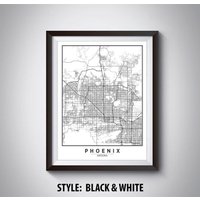 Phoenix Arizona Map Kunstdruck Schwarz & Weiß Büro Dekor von MilesToGoMaps
