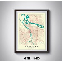 Portland Oregon Map Kunstdruck Reiseposter Im Stil Der 1940Er Jahre von MilesToGoMaps
