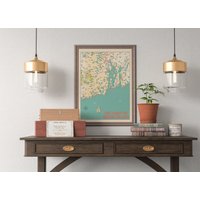Rhode Island Coast Karte Print Retro Strand Poster von MilesToGoMaps