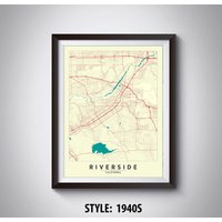 Riverside Ca Map Kunstdruck Reiseplakat Im Vintage Stil von MilesToGoMaps