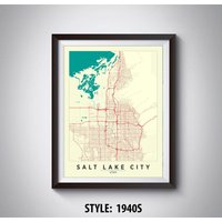 Salt Lake City Map Kunstdruck Utah Reiseposter von MilesToGoMaps