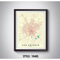 San Antonio Tx Map Poster Vintage Style Reisewandkunst von MilesToGoMaps