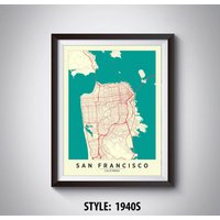 San Francisco Map Kunstdruck Straßen & Wasserwege - Im Stil Der 1940Er Jahre von MilesToGoMaps