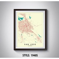 San Jose Ca Map Print Reiseposter Im 1940Er Jahre Stil von MilesToGoMaps