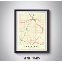 Santa Ana Map Kunstdruck Kalifornien Reiseplakat, Bürodeko von MilesToGoMaps